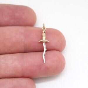 Sterling Silver Dagger Pendant with Bronze Handle and Serpentine Blade